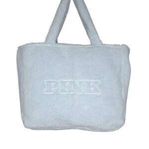 Victorias Secret PINK Fleece Tote Teddy Sherpa Bag Travel Overnight Logo Blue